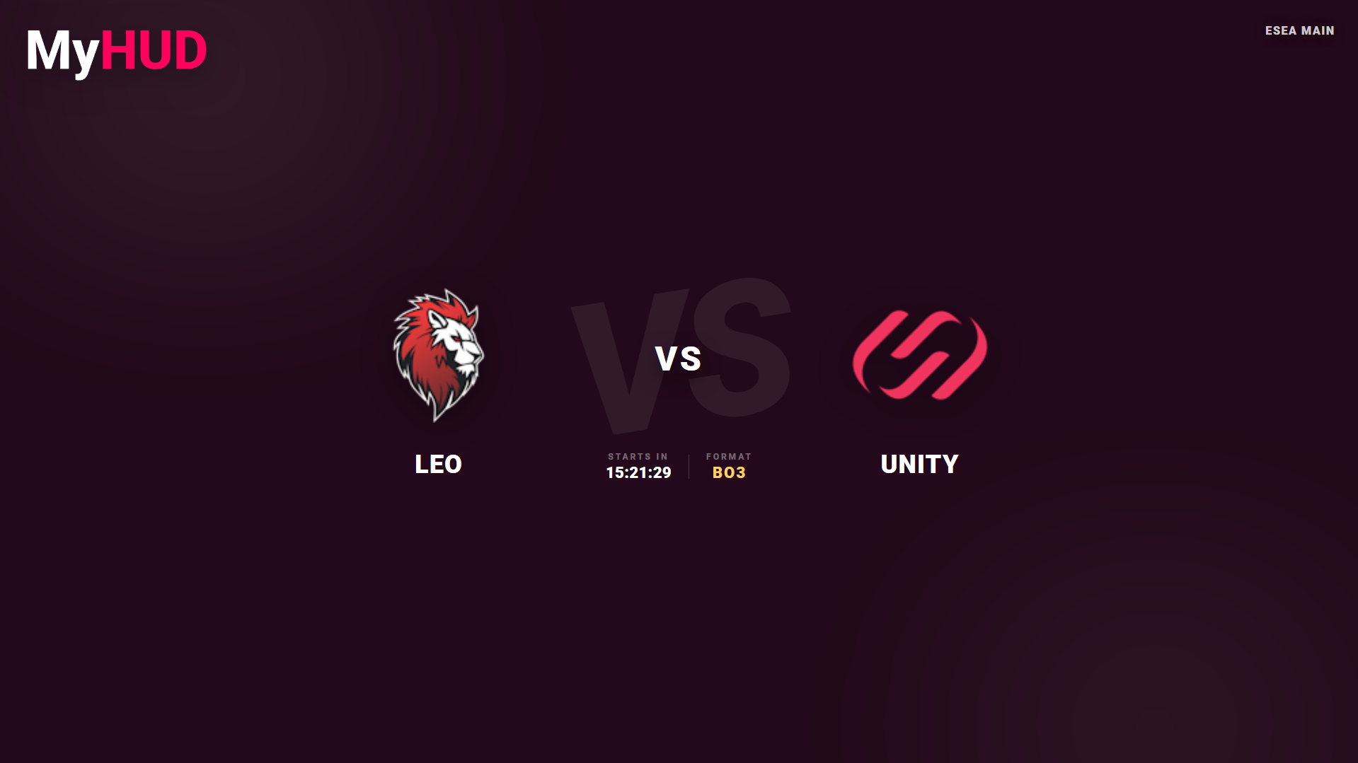 MyHUD Versus scene with team logos, names and match countdown